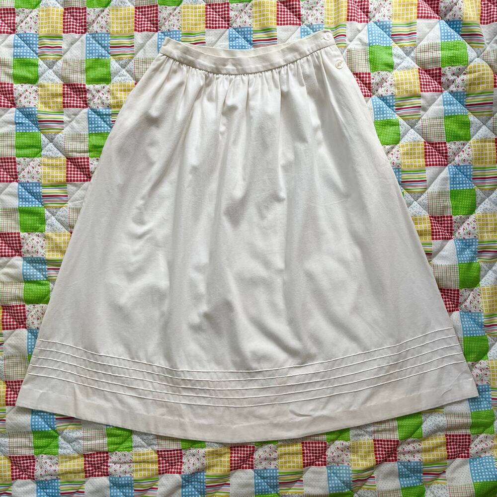Vintage 80s / 90s Ivory‎ White Cotton Midi Skirt High Rise // Size Small